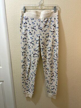 Moose Print Thermal Jogger Pants Cream Waffle Knit Size M